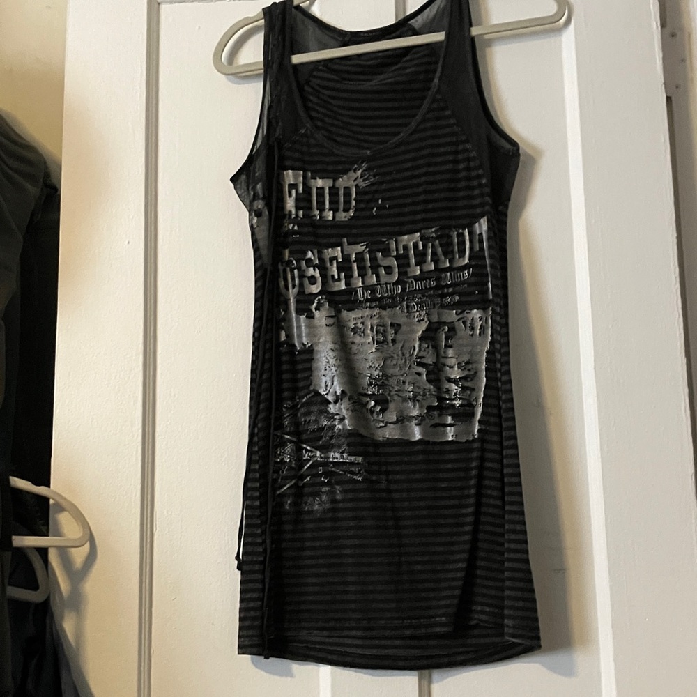 Salvage Black Striped Mini Dress with Silver Graphic